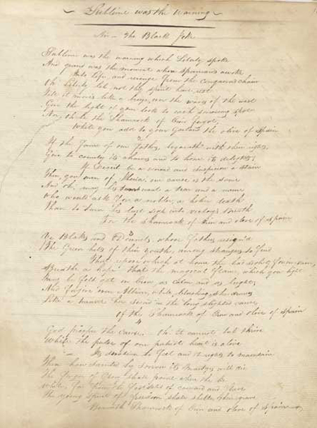 One of many hand-written manuscripts in a bound volume of original manuscripts of lyrics and music by Thomas Moore (1779-1852), estimate $15,000-$22,500. Image courtesy LiveAuctioneers.com and Whyte’s.