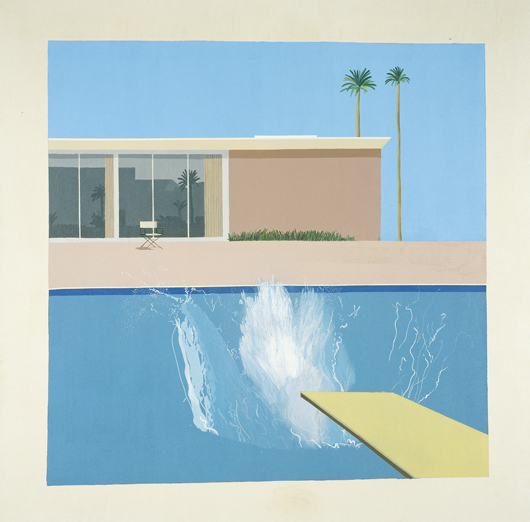 David Hockney, ‘A Bigger Splash,’ 1967. Acrylic on canvas, 96 inches by 96 inches, © David Hockney. Photo copyright Tate, London 2009. On display at Nottingham Contemporary until Jan. 10.