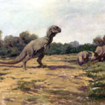 1919 Charles R. Knight (1874-1953) painting of a Tyrannosaurus rex in an outdated posture. Originally ran in National Geographic. Courtesy Wikimedia Commons.