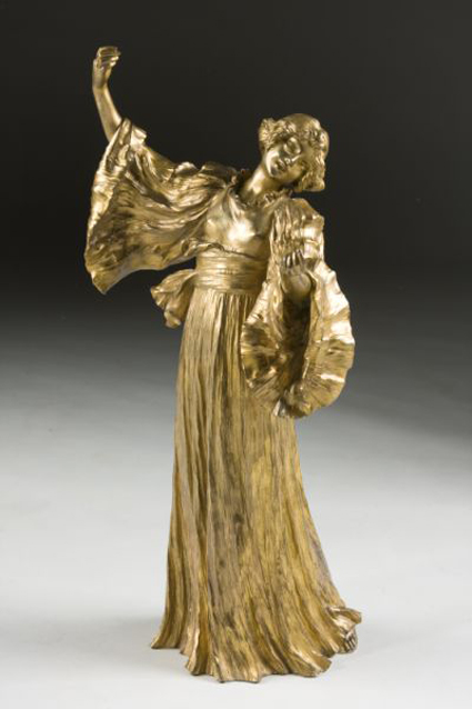 This gilt bronze figure, one of two dancers by Agathon Leonard (French, 1841-1923), is inscribed with the sculptor’s name. Image courtesy Leland Little Auction & Estate Sales Ltd.