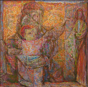 Samuel Rosenberg’s career as a painter and teacher spanned six decades. His ‘Emergence II’ is oil on canvas, 30 inches square. It has a $10,000-$15,000 estimate. Image courtesy of Concept Art Gallery.