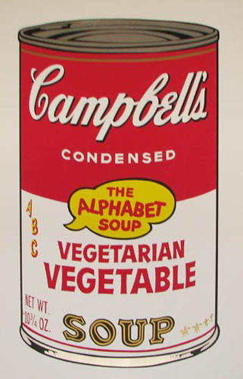 A serigraph of Andy Warhol’s 1969 ‘Vegetarian Vegetable Soup’ is signed in ballpoint pen. An artist’s proof from an edition of 250, the print has an $8,000-$12,000 estimate. Image courtesy of Concept Art Gallery.