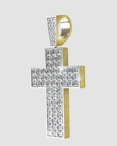 Pendant-ring designed as an Asscher-cut diamond cross, trimmed by pavé-set yellow diamonds, detaches, and can be worn as a pendant, mounted in platinum, made for and worn by Damon Dash, co-founder of Roc-A-Fella Records. Image courtesy LiveAuctioneers.com and Phillips de Pury.