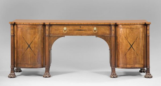 This large Regency mahogany and ebony-inlaid sideboard disassembles for ease of transport. It has an $8,000-$12,000 estimate. Image courtesy New Orleans Auction Galleries.