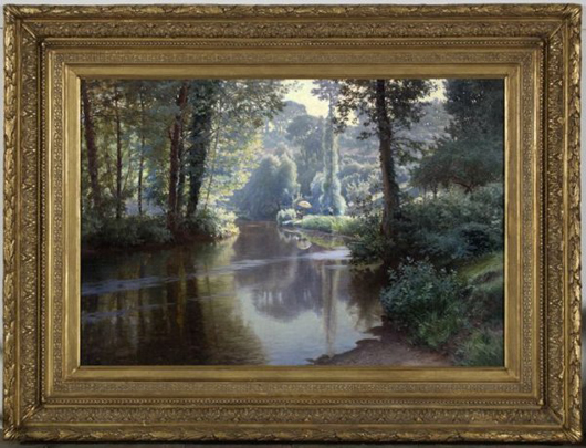 Paul Jean Marie Sain (French/Avignon, 1853-1908) painted this romantic scene in June 1899. The oil on canvas painting, 35 1/4 inches by 51 5/8 inches, has a $35,000-$60,000 estimate. Image courtesy of News Orleans Auction Galleries Inc.