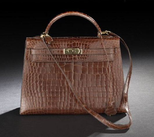 This Hermes bag of alligator from the 1970s was never used. Comparable Hermes bags retail for $30,000 today. This one in excellent condition has a $9,000-$12,000 estimate. Image courtesy New Orleans Auction Galleries Inc.