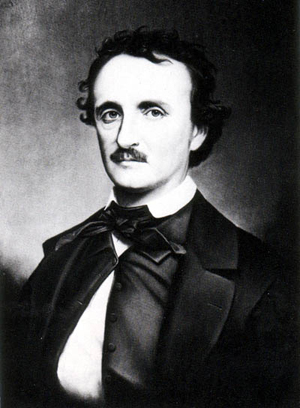 A copy photograph of the portrait of Edgar Allan Poe (1809-1849) painted posthumously by Oscar Halling in the late 1860s.