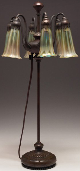 Tiffany Studios Lily lamp, $10,412.50. Image courtesy LiveAuctioneers.com Archive and Treadway Gallery. 