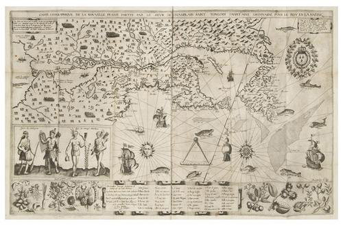 Samuel de Champlain (1567-1635) authored this early travel book, 'Les Voyages du Sieur de Champlain Xaintongeois.' Published in 1613, it sold for a record $758,000. Image courtesy of Bloomsbury Auctions