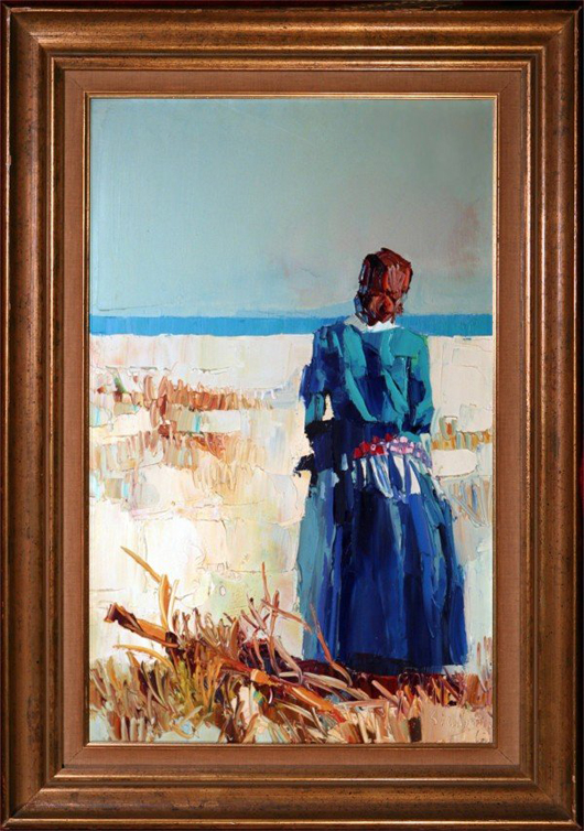Born in Calabria, Italy, Nicola Simbari was influenced by the natural setting of his Mediterranean world. ‘Woman on the Beach’ exhibits the brilliant tones typical of his work. The dated 1963 painting has a $2,000-$4,000 estimate. Image courtesy of Clark Cierlak Fine Arts.