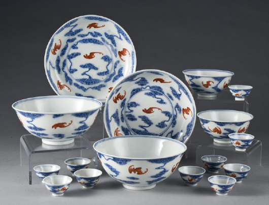 Fourteen bowls and two dishes of Chinese Wing porcelain dinnerware flew off to a LiveAuctioneers bidder for $10,412. Image courtesy of Dallas Auction Gallery.