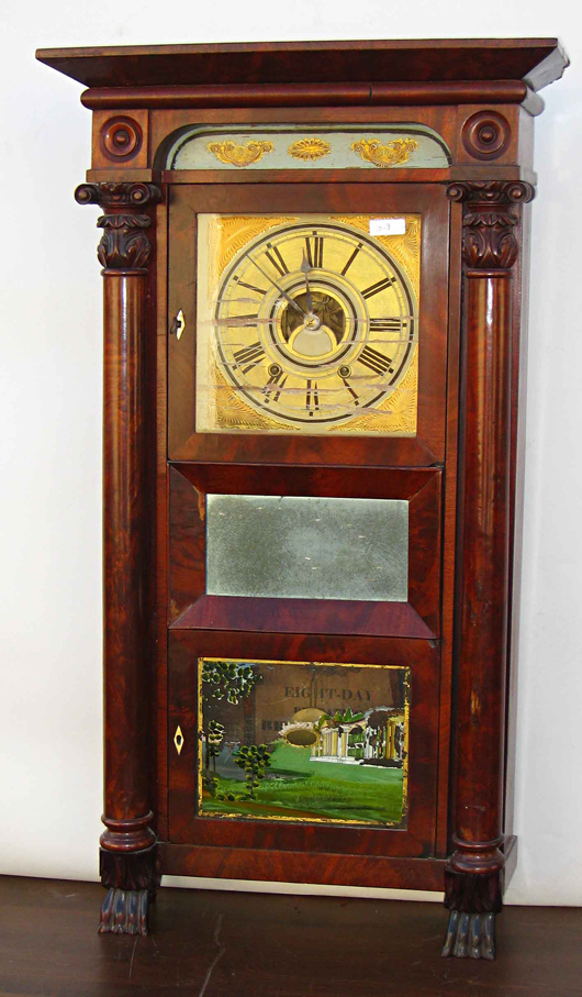 39-inch 8-day repeating brass clock labeled 'C & N Jerome' with scored dial.