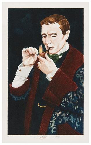 'Sherlock Holmes,' a watercolor by Barry Moser (b. 1940), was used for an illustration in a 1992 Harper Collins editon of Sir Arthur Conan Doyle's book. Image courtesy of Bloomsbury Auctions and LiveAuctioneers Archive.