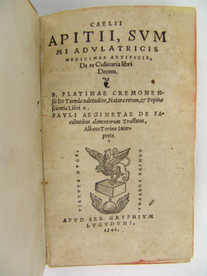 Caelius Apicius’ ‘De Re Culinaria’ is considered the oldest printed cookbook in the western world. It has a $300-$500 estimate. Image courtesy of Dirk Soulis Auctions.