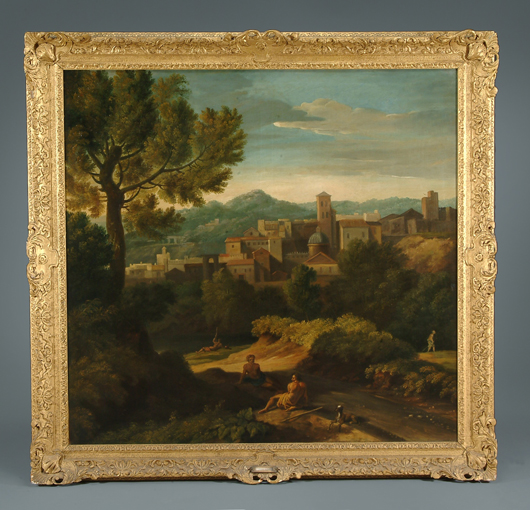 An Italianate landscape, cataloged as 'Circle of Nicolas Poussin', which fetched £22,000 ($35,800) at Dreweatts in November.