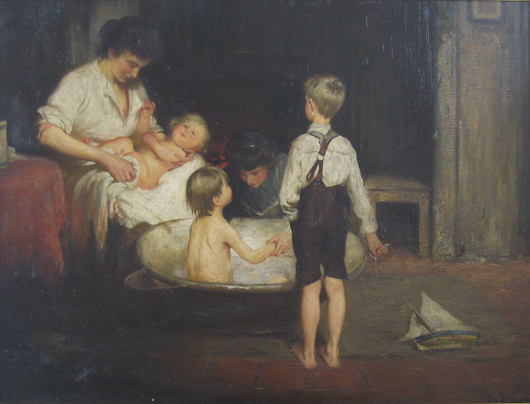 East Yorkshire auctioneers Dee, Atkinson & Harrison sold this fine oil on canvas by Frederick William Elwell (1870-1958), entitled 'Motherhood' for £25,500 ($41,600) on Nov. 27.