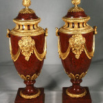 Lot no. 1 is this pair of French Napoleon III ormolu-mounted marble urns, 23 3/4 inches high, which has an estimate of $4,000-$6,000. Image courtesy Mathesons’ AA Auctions.