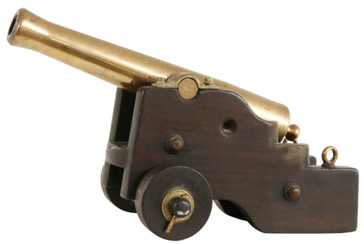 Muzzle loading brass signal cannon with 22-inch barrel and 1.4-inch bore (est. $2,000-$3,000).  Image courtesy Fontaine’s Auction Gallery.