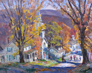 'Sunday in Vermont' is one of the top paintings in the collection of Claude Curry Bohm’s work at the auction. The 24- by 30-inch oil on canvas has a $12,000-$15,000. Image courtesy of Wickliff Auctioneers.