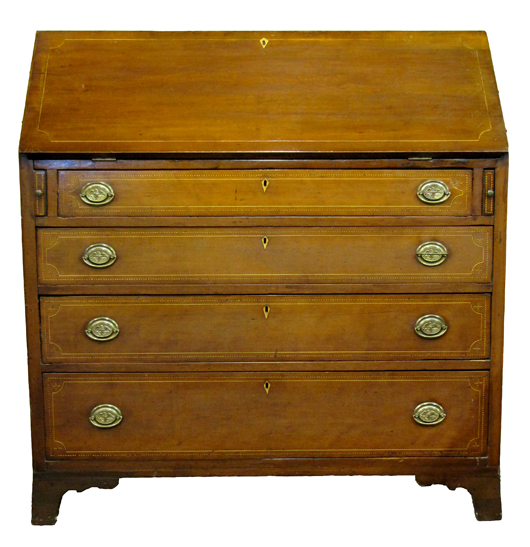This nice Federal desk is one of the best pieces of antique furniture in the sale, says auctioneer Darin Lawson. Displaying inlaid trim inside and out, the desk has a conservative estimate of $800-$1,200. Image courtesy of Wickliff Auctioneers.