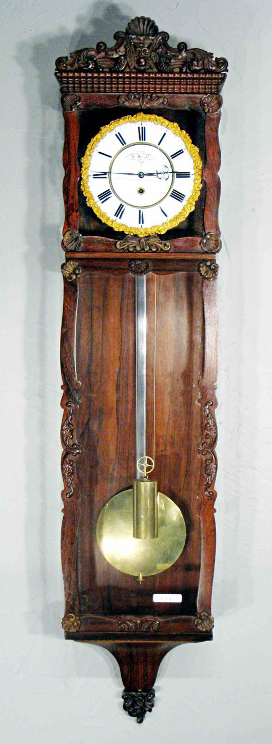 This Austrian wall clock with ripple molding is signed on the enamel dial “H. Bertl, Wein.” It brought $3,105. Image courtesy of Gordon S. Converse & Co.