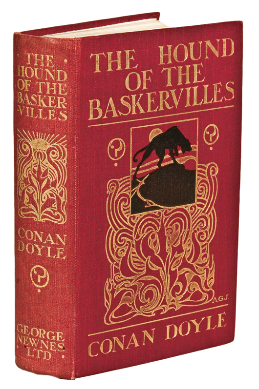 Oft dramatized on stage and in film, ‘The Hound of the Baskervilles’ with its eerie setting on the English moors remains the best known of all Sherlock Holmes tales. This 1902 first edition with its beautifully designed cover and illustrations by Sidney Paget sold in December 2008 for $2,640. Image courtesy of Bloomsbury Auctions, New York