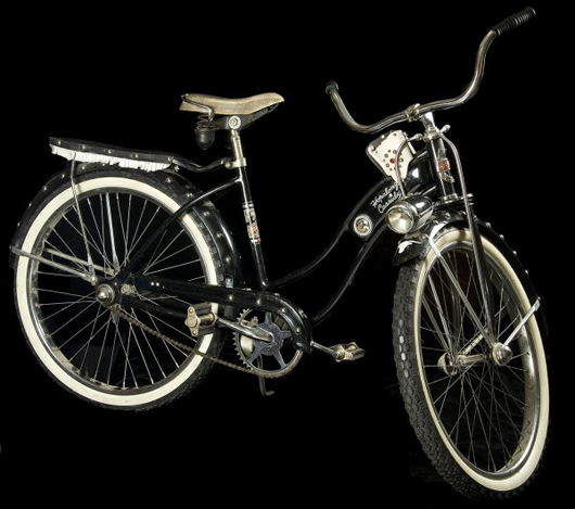The Hopalong Cassidy bicycle by Rollfast is considered the pinnacle of any Hoppy collection. This unrestored girls model with 24-inch wheels has a $2,000-$3,000 estimate. Image courtesy of PBA Galleries.