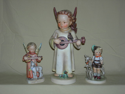 Hummel figurines (l to r: Angel Serenade, Festival Harmony, Little Goat Herder). Image courtesy of Specialists of the South.