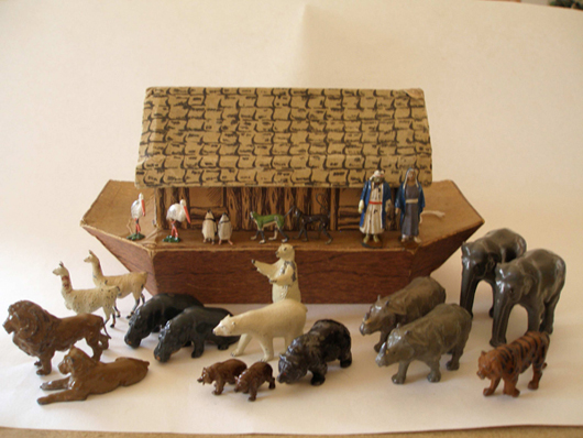 Britains 1937-1941 Noah’s Ark Set #1550 with figures of Noah and his wife, a variety of animal pairs and an ark-shape box, $5,900.