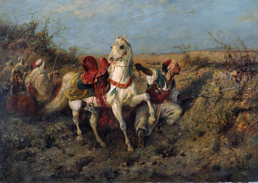 Arab Horseman by Adolf Schreyer, an artist known for his equine depictions. Estimate: $20,000-$30,000.
