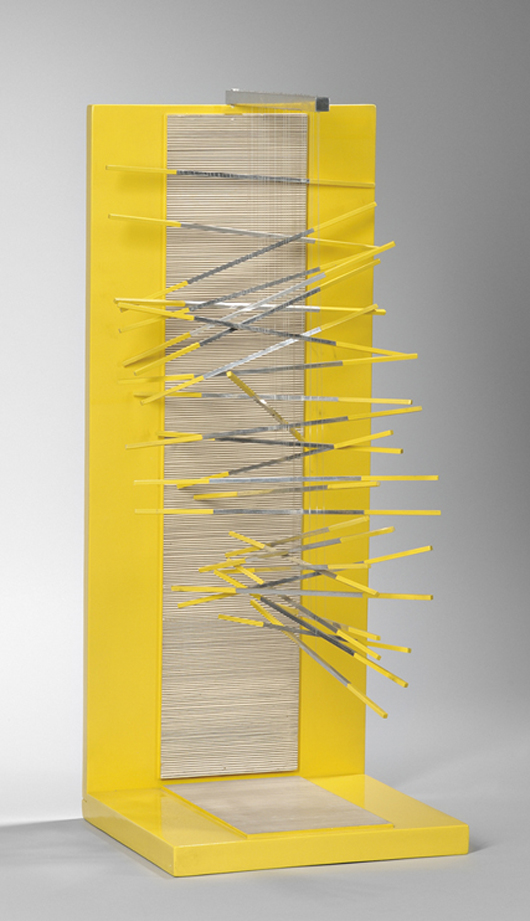 Jesus Rafael Soto’s ‘Struttura’ sold for $100,725. Made of painted wood, steel and nylon, the work stands 30 1/2 inches high. Image courtesy of Skinner Inc.