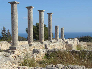 Cyprus is home to many ancient archaeological treasures. Shown here is the Temple to Apollon, outside the city of Limassol.