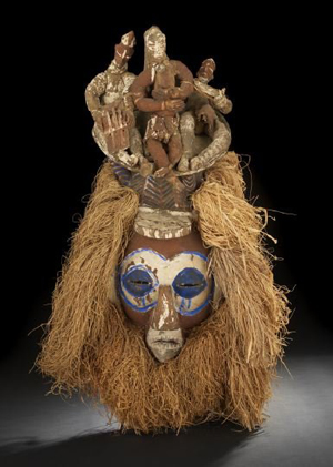 This Yaka Peoples mask is from the mid-20th century and the Democratic Republic of the Congo. Luba Glade purchased the 36-inch high mask from the Davis Gallery, New Orleans, in 1991. It has a $7,000-$10,000 estimate. Image courtesy New Orleans Auction Galleries Inc.