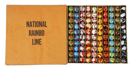 Complete box of Peltier National Rainbo machine-made marbles, $3,800. Image courtesy Dan Morphy Auctions.