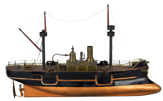 Radiguet live-steam boat, 22 inches with early “ram” front, $14,500. Image courtesy Dan Morphy Auctions.