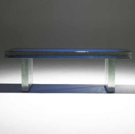 John Lewis created this 54-inch-long cast glass bench in 2007. It sold at Rago’s auction for $24,400. Image courtesy of Rago Arts and Auction Center.