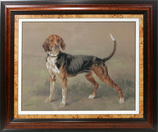 Edmund Henry Osthaus, a gifted artist famous for sporting paintings, did this portrait in pencil, watercolor and gouache laid on artist board. It is 23 inches by 27 inches and has a $12,000-$16,000 estimate. Image courtesy of DuMouchelles.