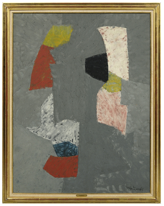 A handwritten letter from artist Serge Poliakoff (1900-1969) dated June 23, 1969 attests to the authenticity of ‘Composition,’ accompanies the 1955-1956 signed painting. The oil on sand painting on panel, which measures 45 3/4 inches by 35 inches, has a $200,000-$300,000 estimate.