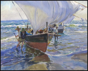 John Whorf (Massachusetts/California, 1903-1959), watercolor, Mediterranean Fishermen, signed, 21 inches by 29 inches sight. Estimate $4,000-$6,000. Image courtesy William Jenack Auctioneers.