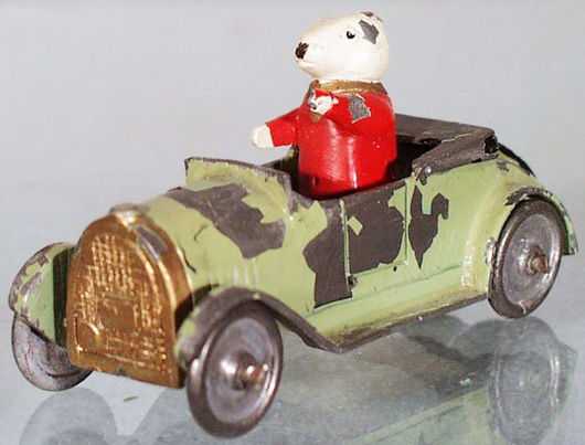 From the Clint Seeley collection comes this Tootsietoy Rabbit Funnies prototype auto. The rabbit’s ears are missing and the paint is chipped and flaking, which accounts for the C4 grade. It is estimated at $700-$1,000. Image courtesy of Lloyd Ralston Gallery.
