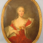 The artist did not sign this 18th-century French School portrait of a noble woman. The 28 1/2- by 38 1/2-inch oil on canvas has a $3,000-$5,000 estimate. Image courtesy of Stevens Auction Co.