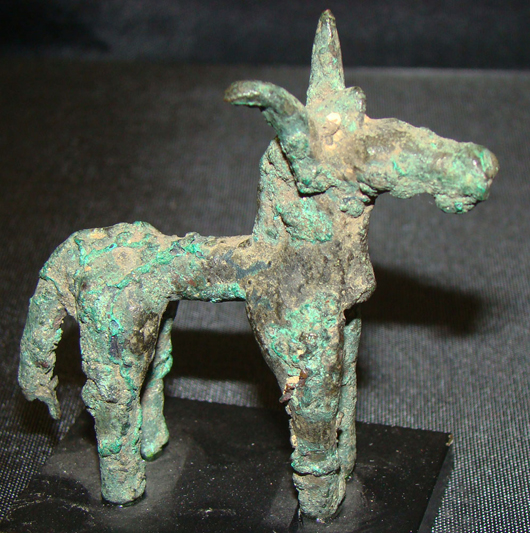Greek, rare geometric miniature bronze horse, circa 8th century BC, $3,600-$4,000. Image courtesy Malter Galleries.