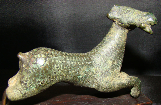 Greek, rare solid cast-bronze running goat, circa 500 BC, $3,800-$4,500. Image courtesy Malter Galleries.
