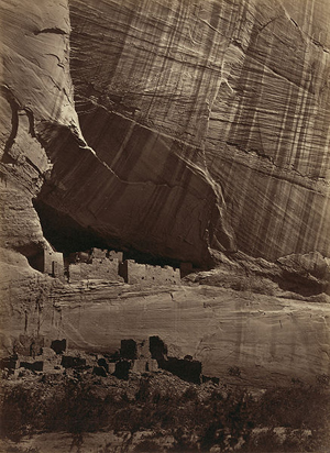 Timothy H. O'Sullivan (American, 1840-1882) shot this view of ancient ruins in the Canyon de Chelle. The albumen print is from the 'Geographical explorations and surveys west of the 100th meridian,' sponsored by the War Department, Corps of Engineers, U.S. Army, in the early 1870s. Image courtesy of Wikimedia Commons