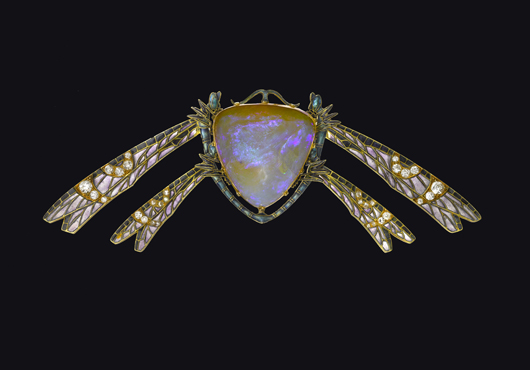 A plique à jour enameled brooch by French Art Nouveau designer René Lalique, which fetched £42,000 ($65,935) at Woolley & Wallis's Salisbury salerooms in late January.