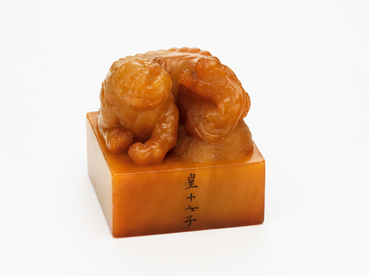 This rare Chinese Tianhuang seal from the Kangxi period (1662-1722), carved in the form of a crouching lioness, and with the name of one of the Emperor’s sons inscribed on the side, will be exhibited by Littleton & Hennessy Asian Art Ltd of London at the TEFAF fair in March with an asking price of €550,000 ($750,000).