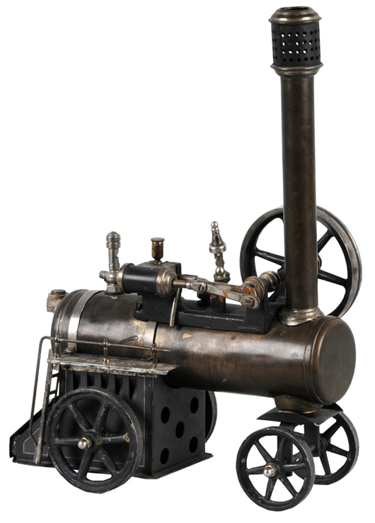 Marklin 1909-1924 traction No. 4152/6 Fahrbare Lokomobile steam engine with angled rear firebox. Estimate $4,000-$7,000.