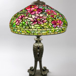 Macklowe Gallery brought this Peony table lamp by Tiffany Studios to the Winter Antiques Show. The 22-inch leaded glass shade sits atop a patinated bronze ‘9th Century’ base. Image courtesy of the Winter Antiques Show