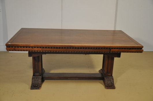 Gothic Revival-style mahogany trestle table with parquetry inlay. Estimate $1,000-$1,500. Image courtesy LiveAuctioneers.com and Gray's Auctioneers.