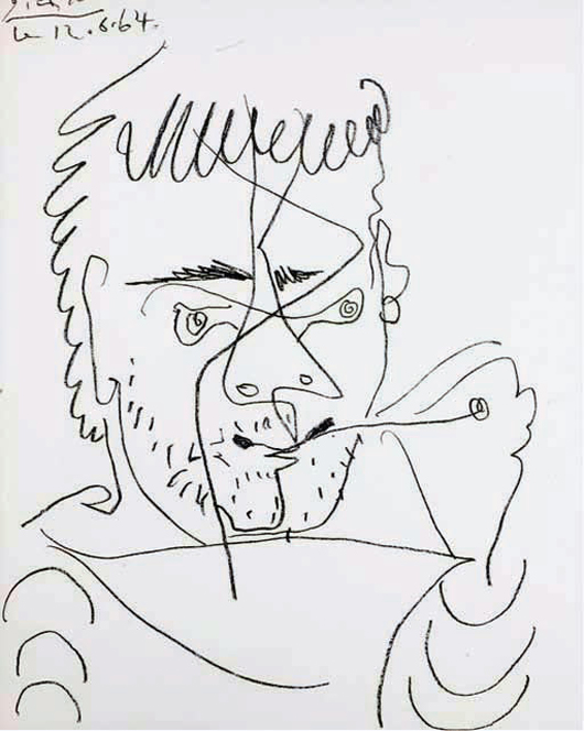Original signed and dated lithograph by Pablo Picasso (1964), titled Pour Daniel-Henry Kahnweiler.